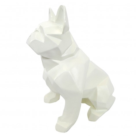 Statue en résine bouledogue français assis origami blanc - 30 cm