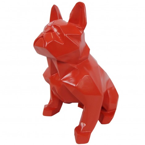 Statue en résine bouledogue français assis origami rouge - 30 cm