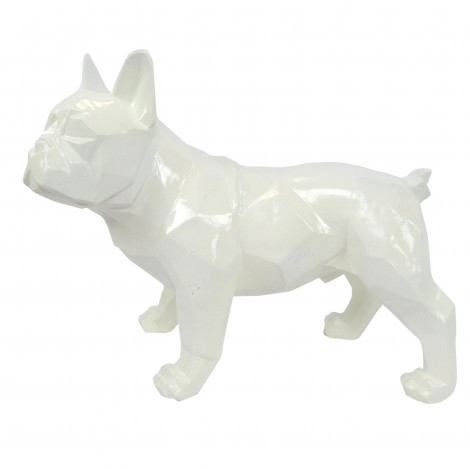 Statue en résine bouledogue français debout origami blanc - 40 cm