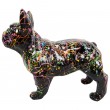 Statue chien bouledogue Français en résine noire multicolore longueur 35 cm