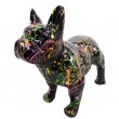 Statue chien bouledogue Français en résine noire multicolore longueur 35 cm