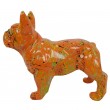 Statue chien bouledogue Français en résine orange multicolore longueur 35 cm