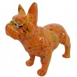 Statue chien bouledogue Français en résine orange multicolore longueur 35 cm
