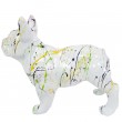 Statue chien bouledogue Français en résine blanche multicolore longueur 35 cm