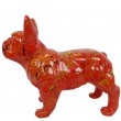Statue chien bouledogue Français en résine rouge multicolore longueur 35 cm
