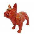 Statue chien bouledogue Français en résine rouge multicolore longueur 35 cm