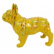 Statue chien bouledogue Français en résine jaune multicolore longueur 35 cm