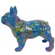 Statue chien bouledogue Français en résine bleu multicolore longueur 35 cm