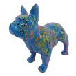 Statue chien bouledogue Français en résine bleu multicolore longueur 35 cm
