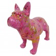 Statue chien bouledogue Français en résine fuchsia multicolore longueur 35 cm