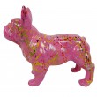 Statue chien bouledogue Français en résine fuchsia multicolore longueur 35 cm