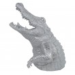 Statue en résine tête de crocodile argent gueule ouverte - 45 cm