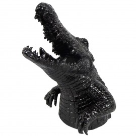 Statue en résine noire crocodile gueule ouverte - 45 cm