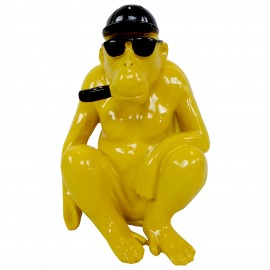 Statue en résine singe gorille jaune assis - 25 cm