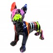 Statue en résine bouledogue français debout multicolore fond noir - 90 cm