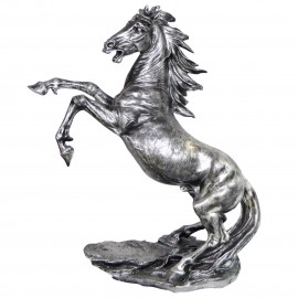 Statue en résine cheval cabré argenté - 90 cm