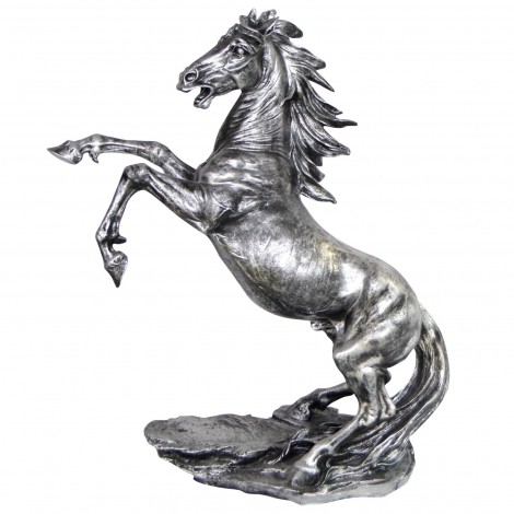 Statue en résine cheval cabré argenté - 90 cm