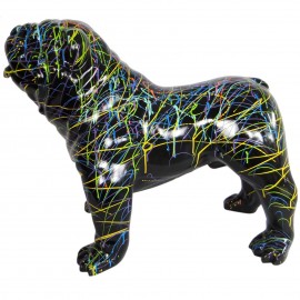 Statue en résine CHIEN bouledogue anglais multicolore fond noir - 90 cm