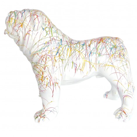 Statue en résine CHIEN bouledogue anglais multicolore fond blanc - 90 cm