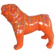 Statue en résine CHIEN bouledogue anglais multicolore fond orange - 90 cm