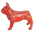 Statue chien bouledogue Français en résine multicolore fond rouge 90 cm