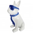 Statue chien bouledogue Français à lunette en résine blanc et bleu 37 cm