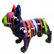 Statue chien bouledogue Français racé en résine multicolore fond noir 90 cm