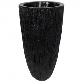 Cache pot jardinière design en résine striée de couleur noir 70 cm