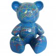 Statue Ours multicolore en résine fond bleu - 35 cm