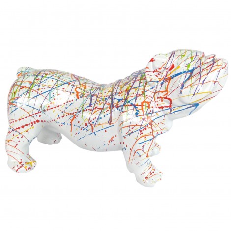 Statue en résine chien bouledogue anglais multicolore fond blanc - 60 cm