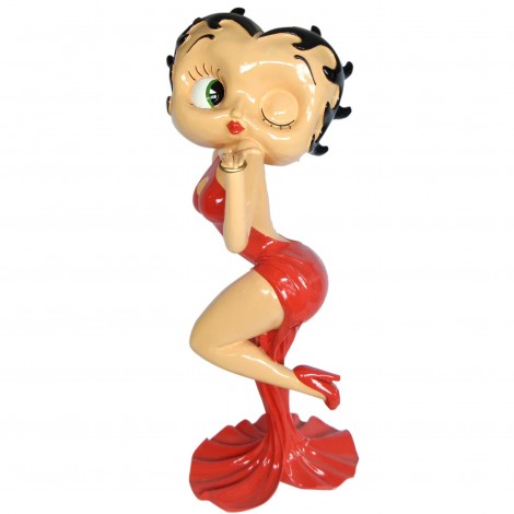 Statue en résine Betty Boop en robe de soirée rouge 120 cm
