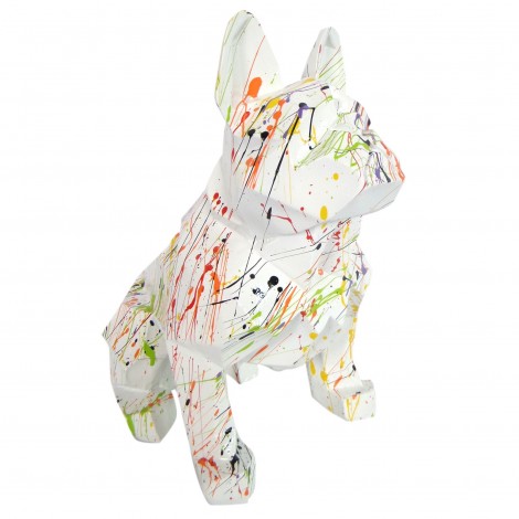 Statue bouledogue français origami en résine multicolore fond blanc 30 cm