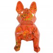 Statue bouledogue français origami en résine multicolore fond orange 30 cm