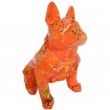 Statue bouledogue français origami en résine multicolore fond orange 30 cm