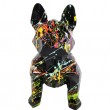 Statue bouledogue français origami en résine multicolore fond noir 30 cm