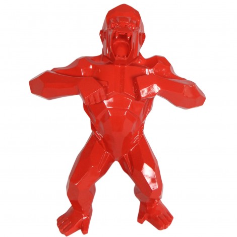 Statue en résine origami gorille singe méchant rouge debout 80 cm