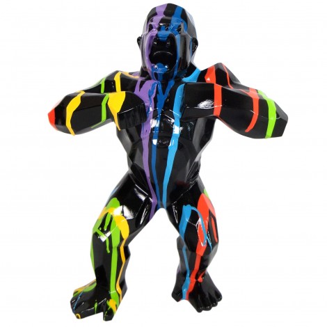 Statue origami en résine gorille singe méchant multicolore fond noir 80 cm