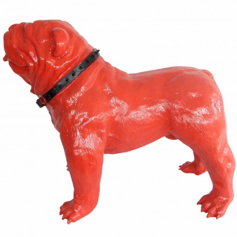 Statue en résine CHIEN bouledogue anglais rouge avec collier - 90 cm