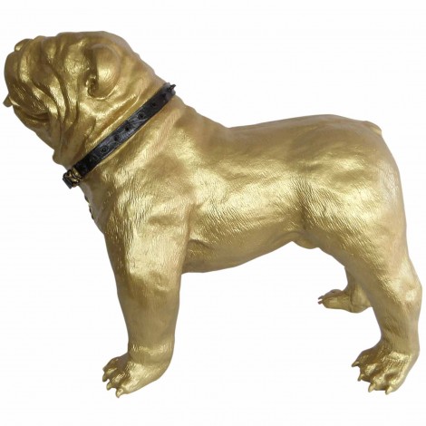 Statue en résine CHIEN bouledogue anglais doré avec collier - 90 cm