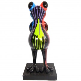 Statue en résine grenouille multicolore fond noir - 65 cm