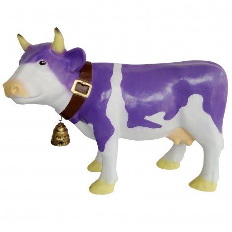Statue en résine vache multicolore avec cloche 85 cm
