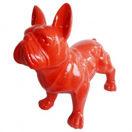 Statue chien bouledogue Français en résine rouge 85 cm