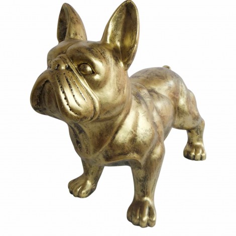 Statue chien bouledogue Français en résine dorée antique 85 cm