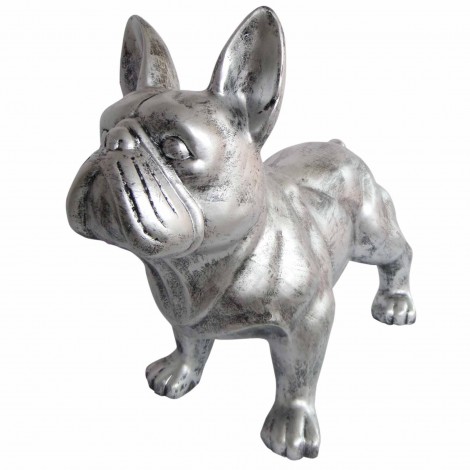 Statue chien bouledogue Français en résine patine acier 85 cm