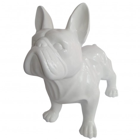 Statue chien bouledogue Français en résine blanche 85 cm