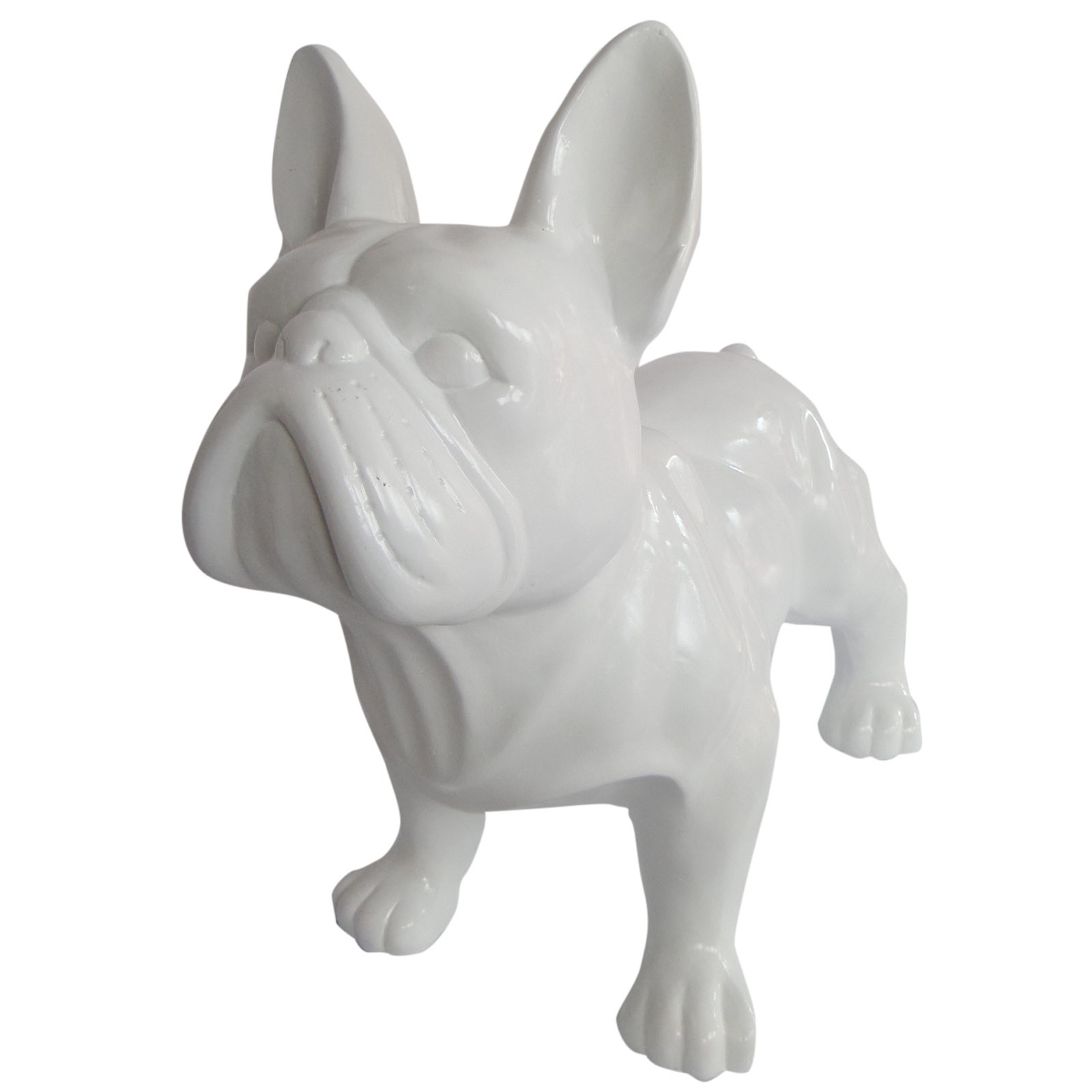 Statue chien bouledogue Français en résine blanche 85 cm Prince D...
