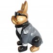 Statue chien bouledogue Français à lunette et costume - 80 cm