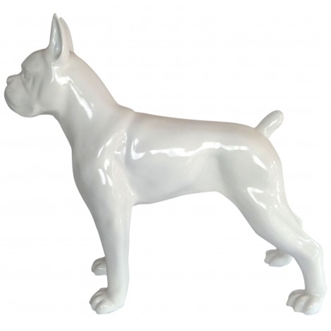 Statue chien boxer blanc en résine - 105 cm