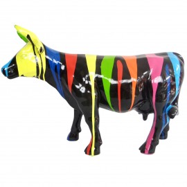 Statue en résine vache multicolore fond noir 65 cm