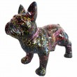 Statue chien en résine bouledogue Français multicolore fond noir - 50 cm